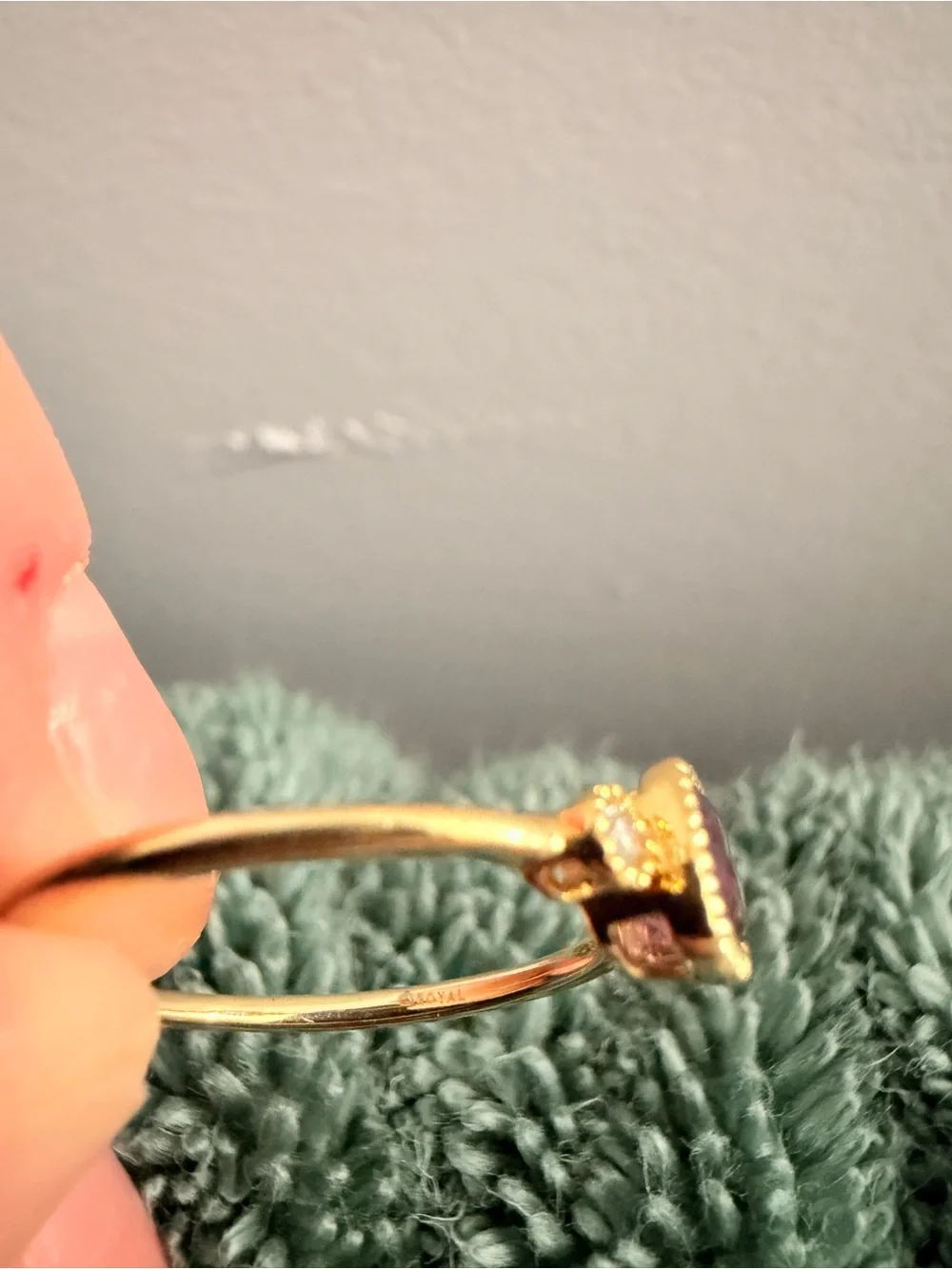 Purple Cushion Cut Gemstone Ring in Gold Setting